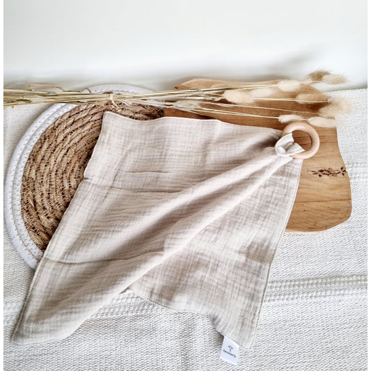Knuffeldoekje met drukknopje beige • Rammelaartje