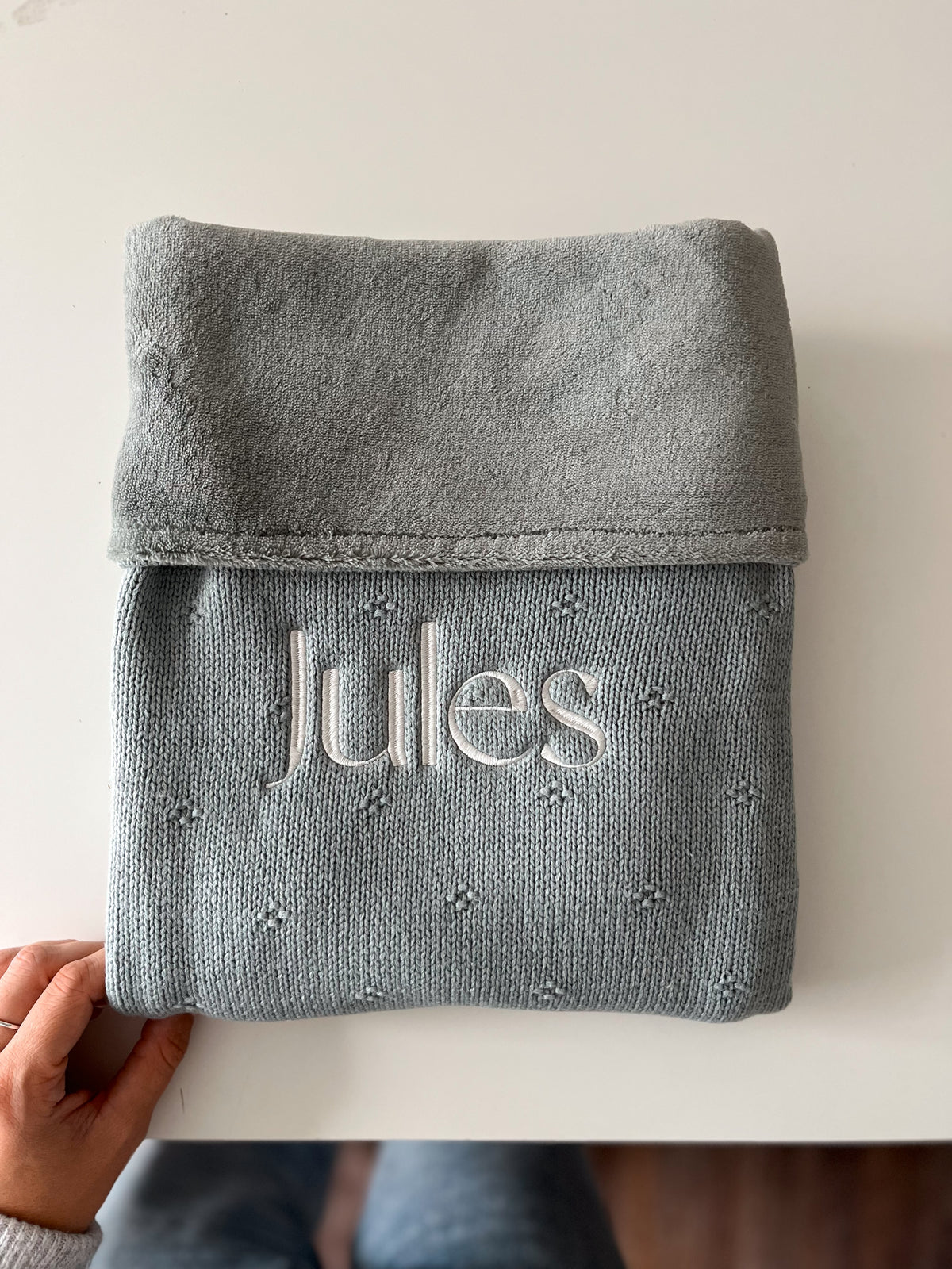 Wiegdeken cosy knit velvet sea green • Jollein
